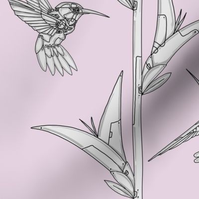 Pink Hummingbirds and Flowers