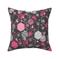 Hexagon Harmony (Charcoal and Pink)