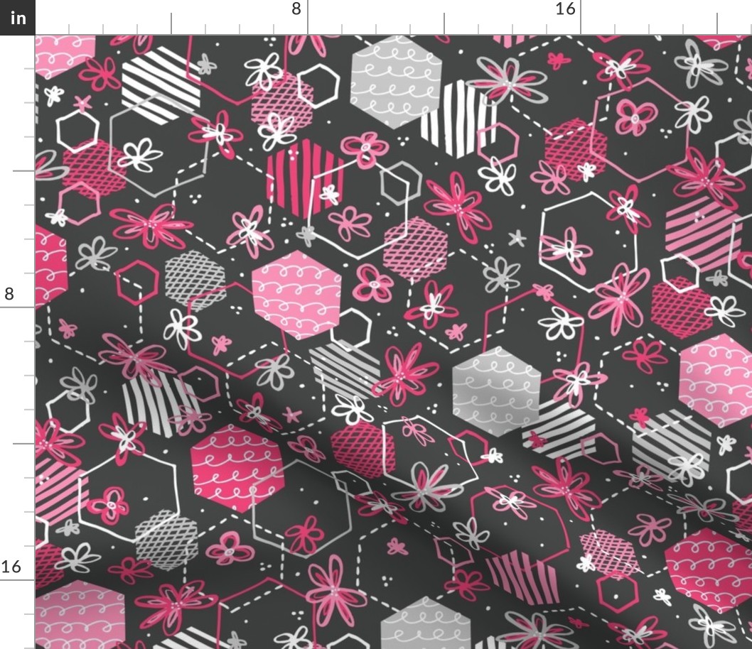 Hexagon Harmony (Charcoal and Pink)