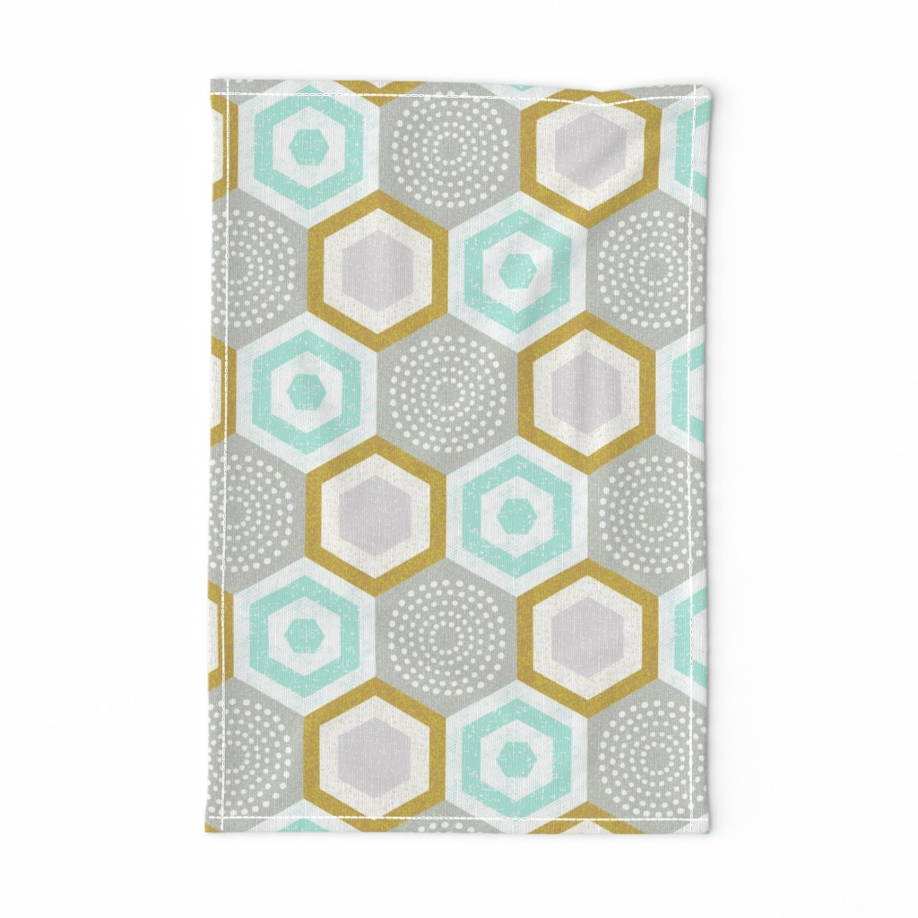 hexagons-mustard and mint