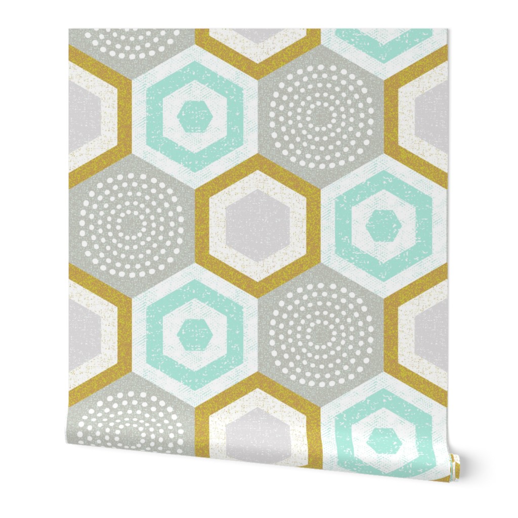 hexagons-mustard and mint