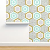 hexagons-mustard and mint