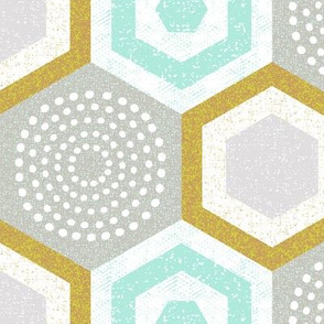 hexagons-mustard and mint