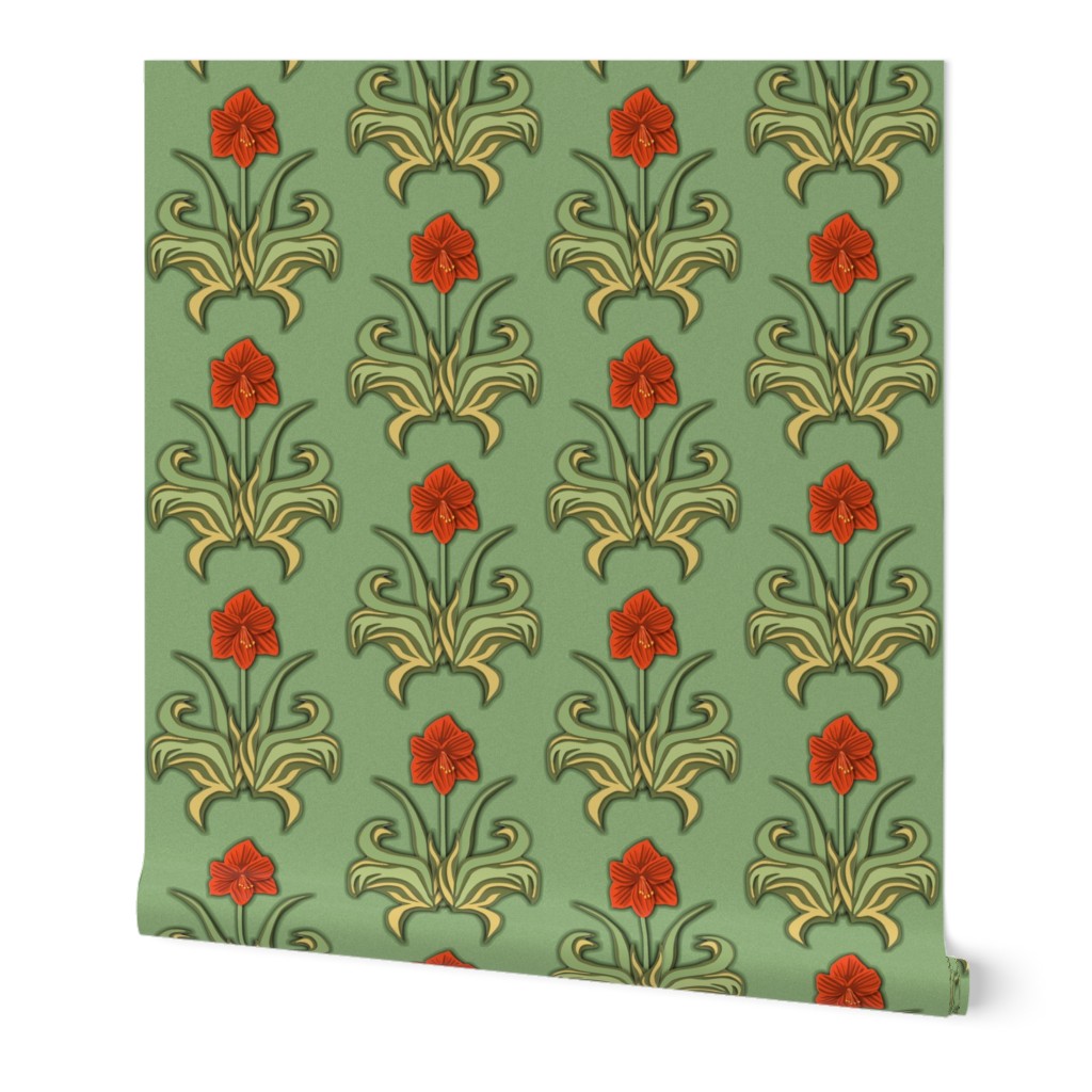 Cut Paper Art Nouveau Amaryllis Red