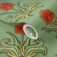 Cut Paper Art Nouveau Amaryllis Red