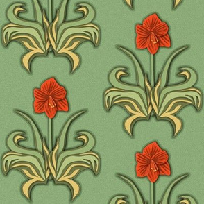 Cut Paper Art Nouveau Amaryllis Red