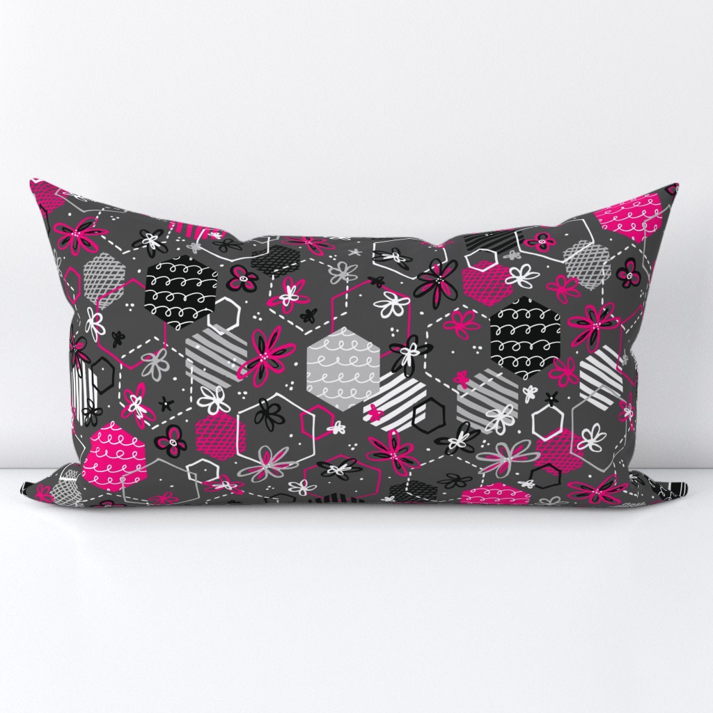 Hexagon Harmony (Charcoal and Pink)