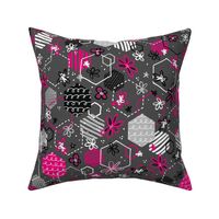 Hexagon Harmony (Charcoal and Pink)