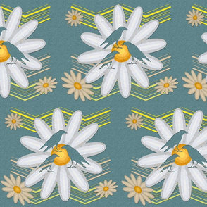 Cut out Daisies and Birds over blue paper