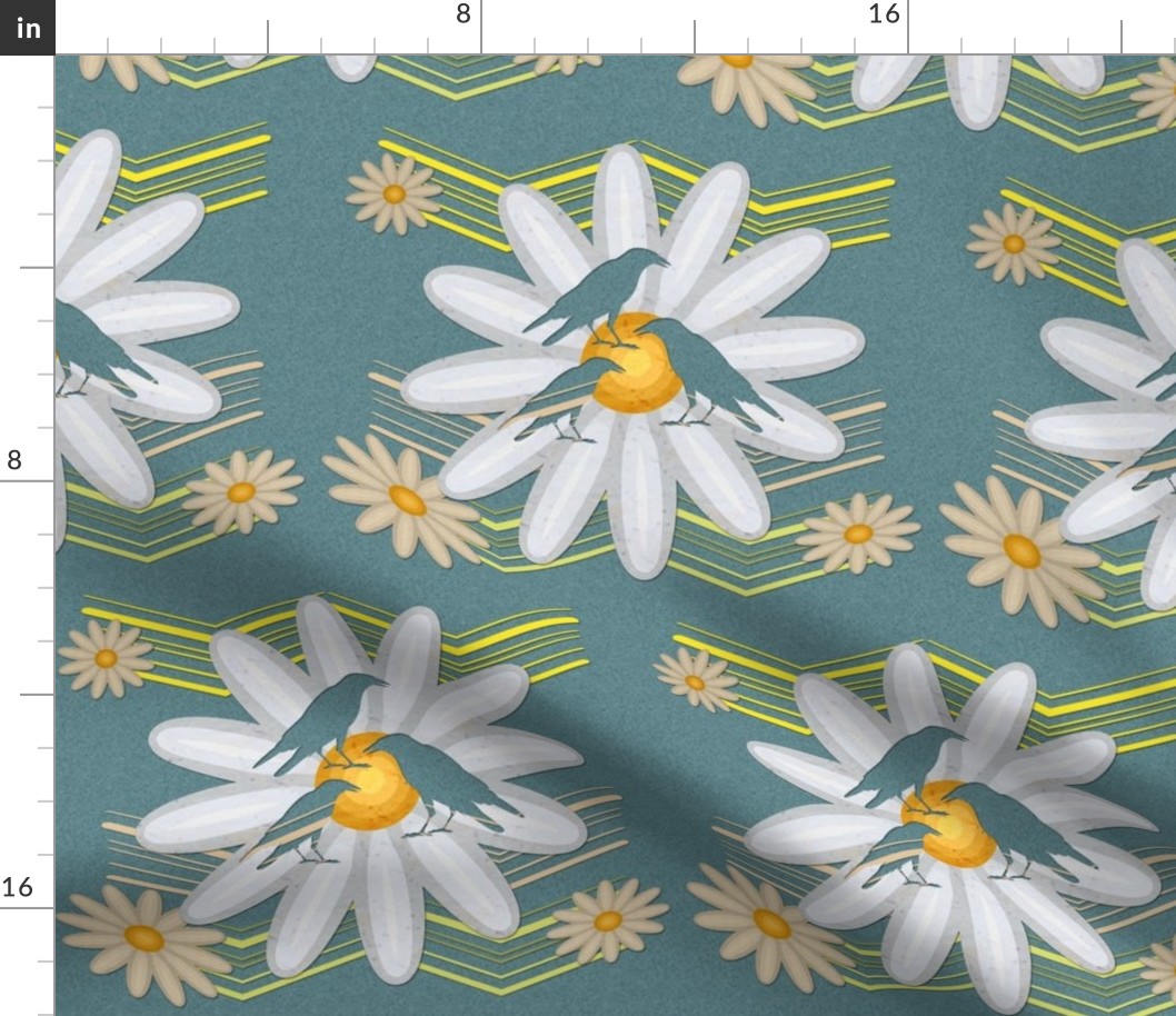 Cut out Daisies and Birds over blue paper