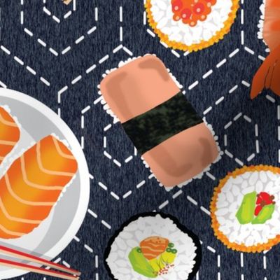 Sashiko Hexagon Sushi Party