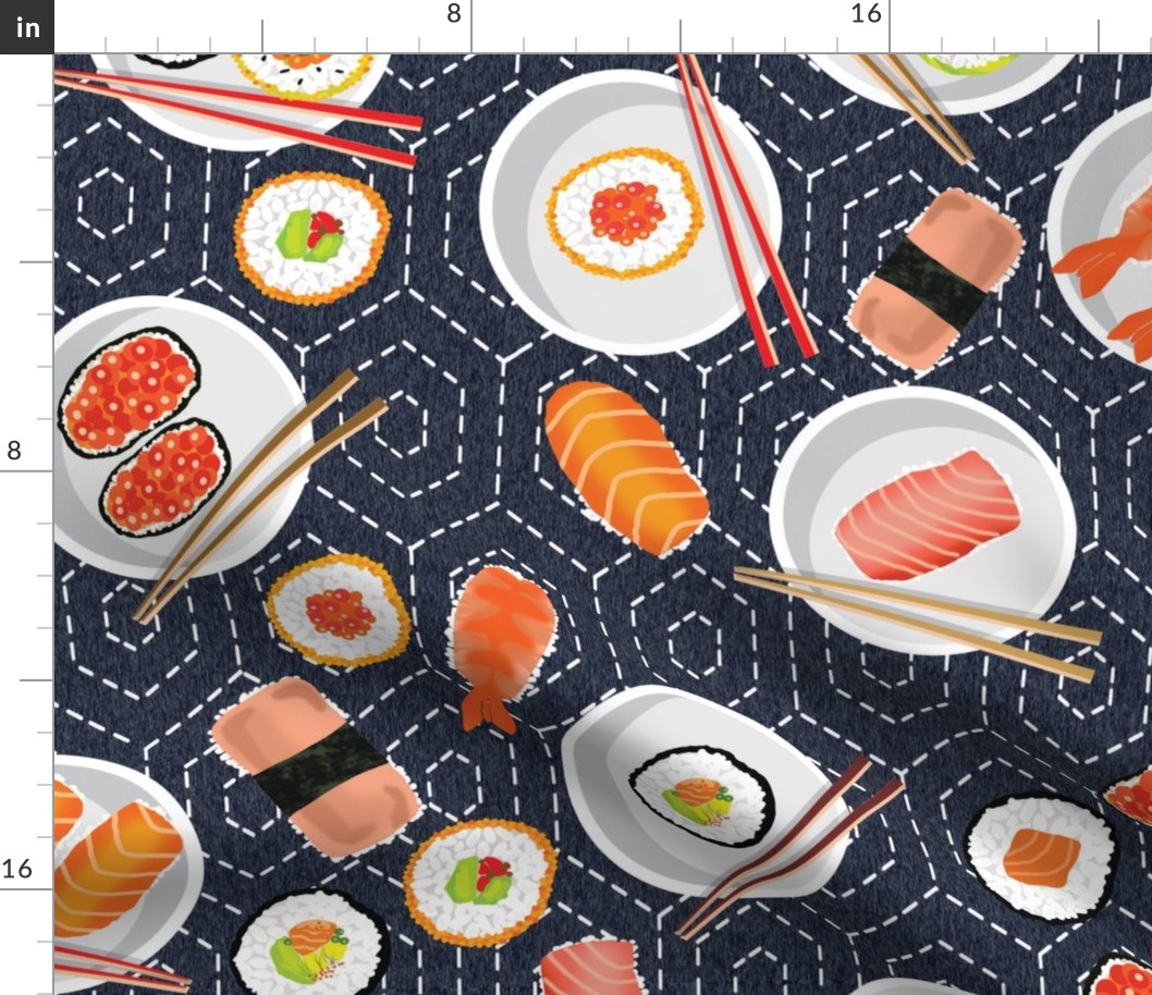 Sashiko Hexagon Sushi Party