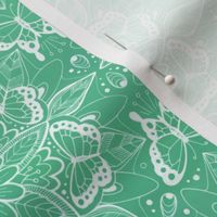 Butterfly Mandala - white on shades of green