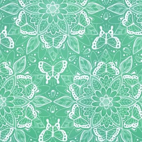 Butterfly Mandala - white on shades of green