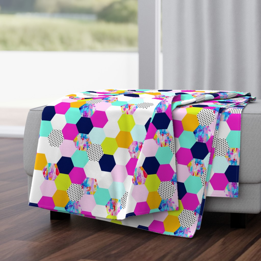 Colorful Hexagon Cheater Quilt Wholecloth 