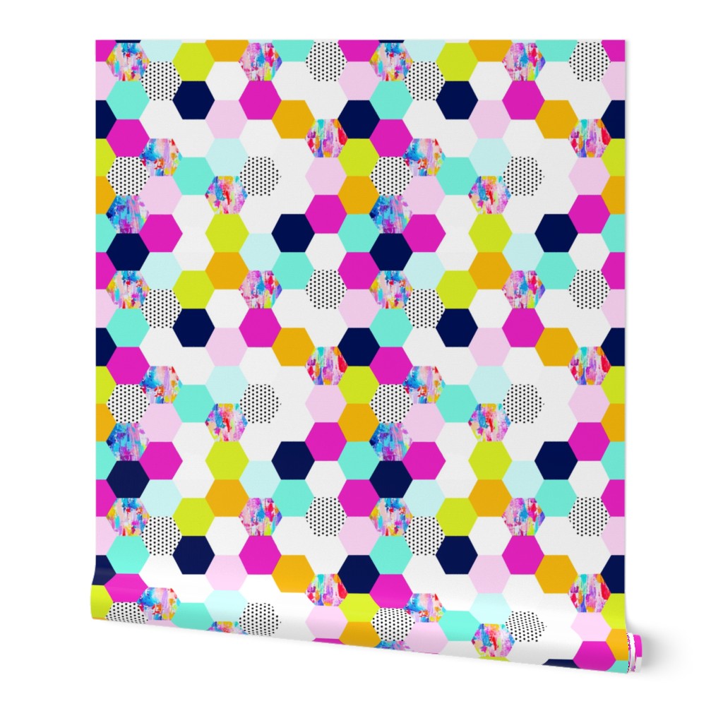 Colorful Hexagon Cheater Quilt Wholecloth 