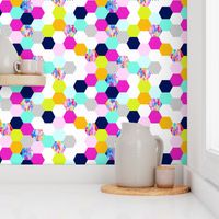 Colorful Hexagon Cheater Quilt Wholecloth 