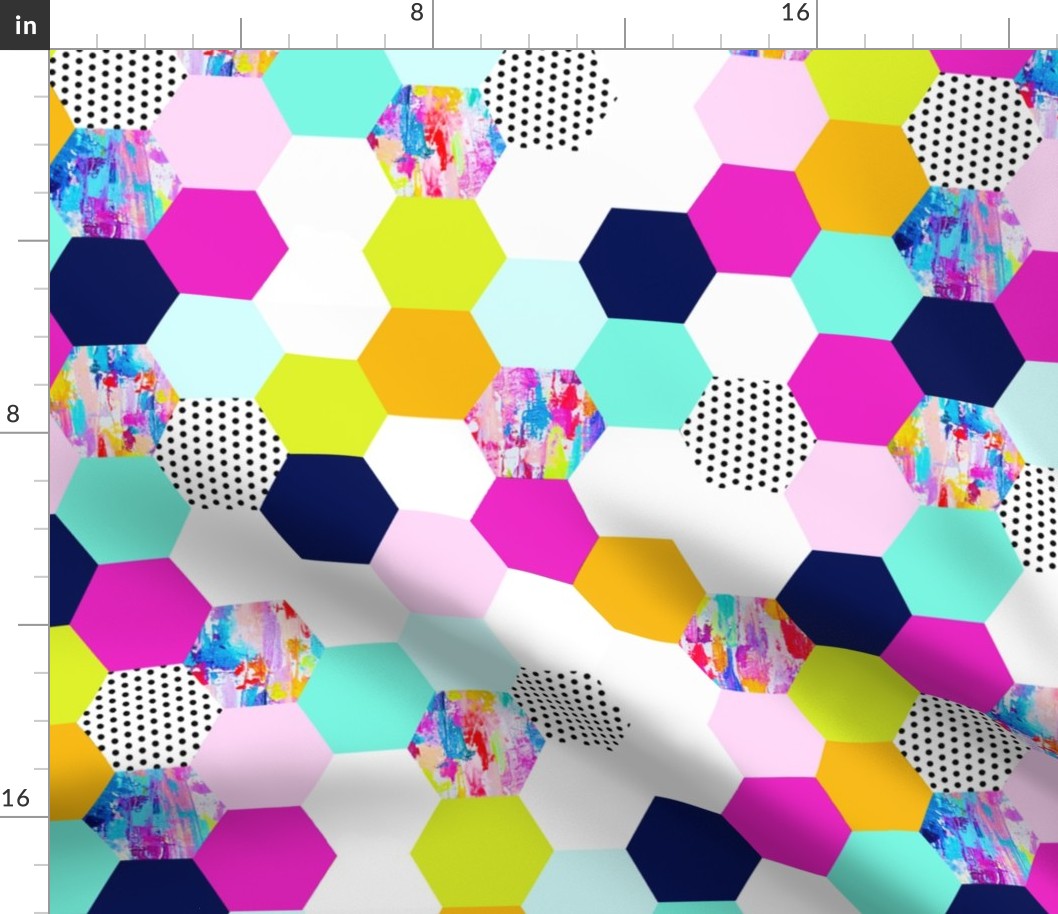 Colorful Hexagon Cheater Quilt Wholecloth 