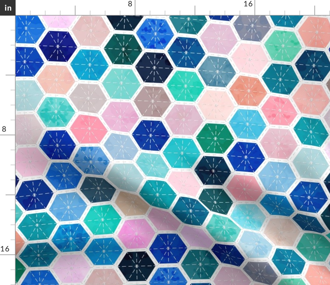 beachy batik hex quilt