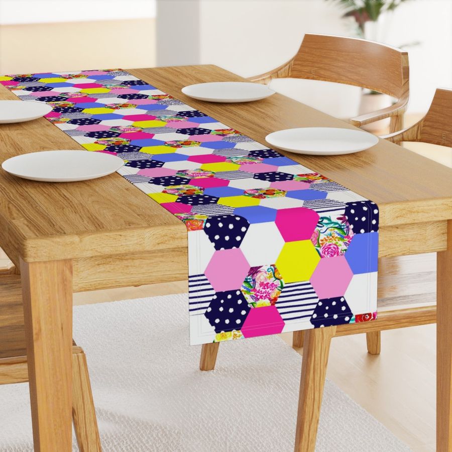 Neon Floral Hexie Cheater Quilt Wholecloth