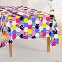 Neon Floral Hexie Cheater Quilt Wholecloth