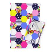 Neon Floral Hexie Cheater Quilt Wholecloth