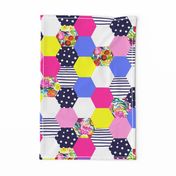 Neon Floral Hexie Cheater Quilt Wholecloth