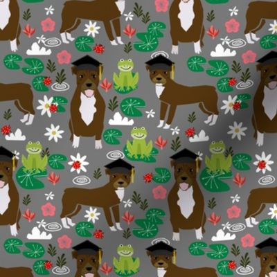 Pitbull frogs graduation dog breed fabric 