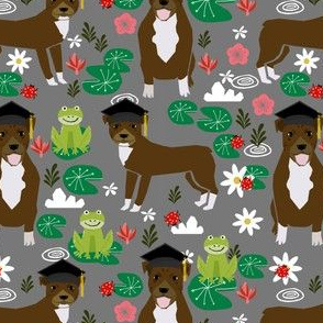 Pitbull frogs graduation dog breed fabric 