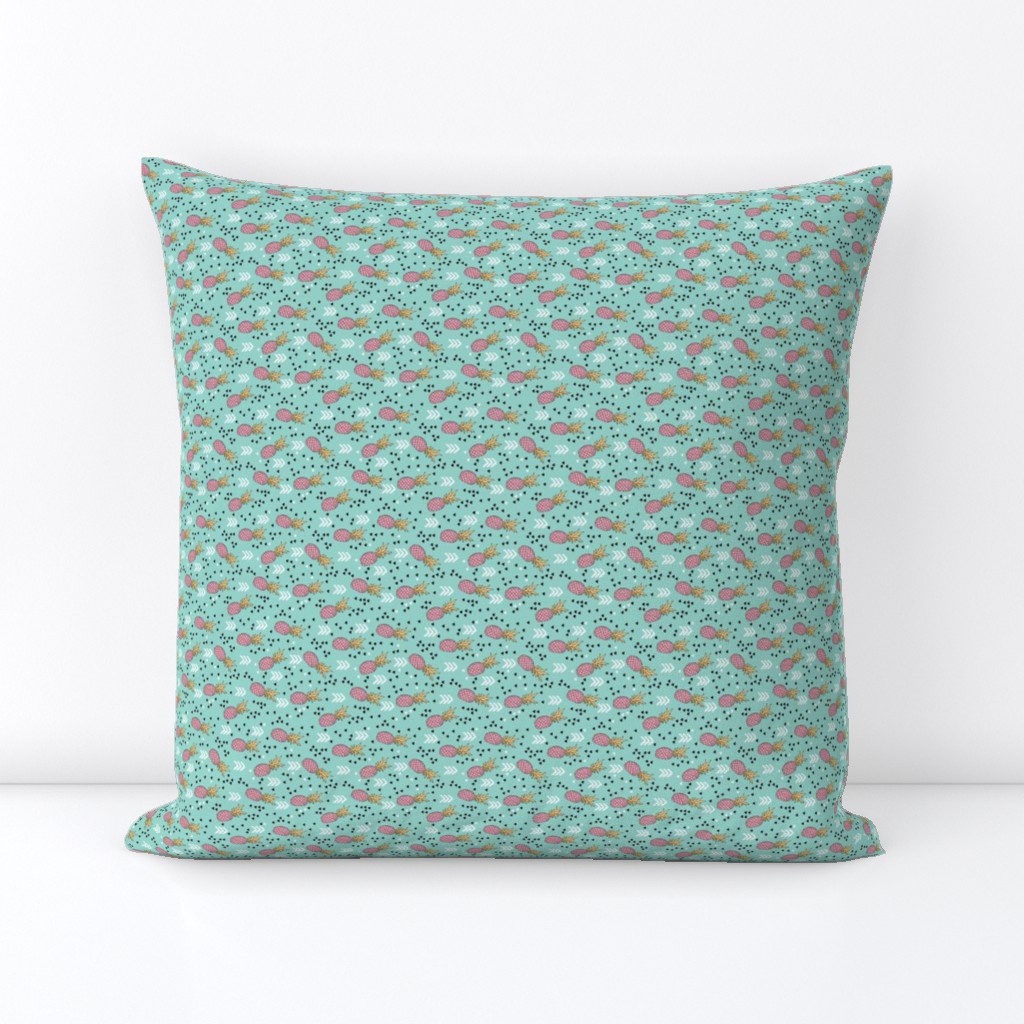 Tropical aqua blue and pink pineapple summer fruit geometric arrow pattern print XS Flipped rotated