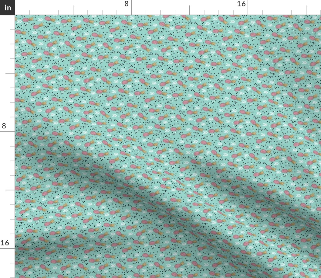 Tropical aqua blue and pink pineapple summer fruit geometric arrow pattern print XS Flipped rotated