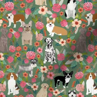 dogs and florals fabric pets and flowers Fabric | Spoonflower