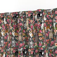 dogs and florals fabric pets and flowers quilting fabric - grey