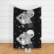 42"x36" Boys Boho Wolf / Black / WHITE  MOON / Less Free...