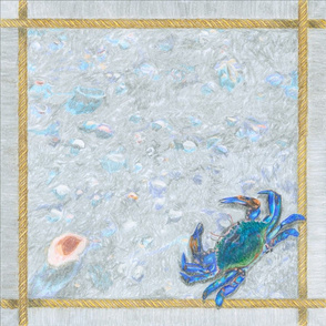 Blue Crab with Rope Border Sand and Shells Crayon 18" Napkin
