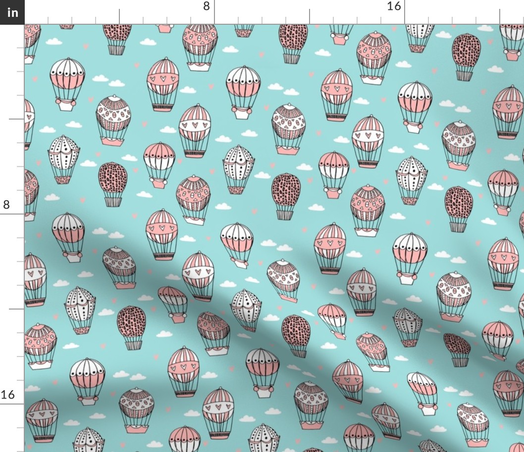 hot air balloon fabric // light blue nursery girls sweet vintage retro illustration by andrea lauren