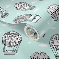 hot air balloon fabric // mint and grey nursery girls sweet vintage retro illustration by andrea lauren