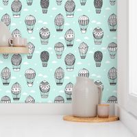 hot air balloon fabric // mint and grey nursery girls sweet vintage retro illustration by andrea lauren