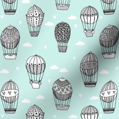 hot air balloon fabric // mint and grey nursery girls sweet vintage retro illustration by andrea lauren