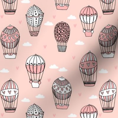 hot air balloon fabric // light pink nursery girls sweet vintage retro illustration by andrea lauren