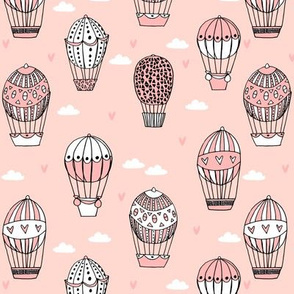 hot air balloon fabric // light pink nursery girls sweet vintage retro illustration by andrea lauren