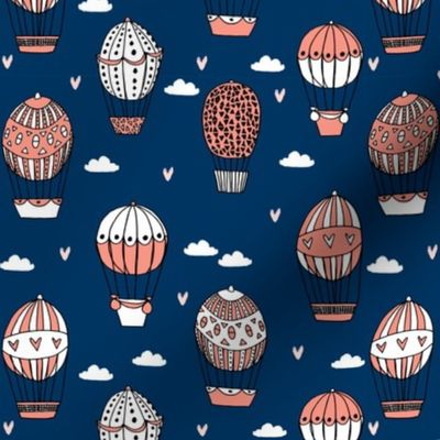 hot air balloon fabric // navy and coral nursery girls sweet vintage retro illustration by andrea lauren