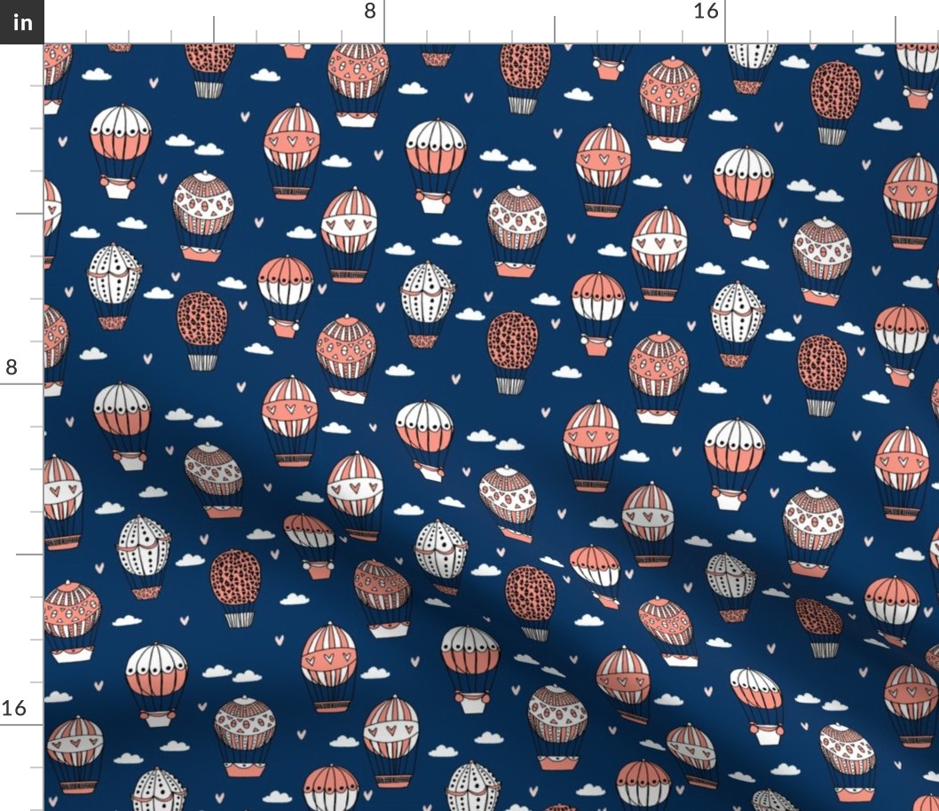 hot air balloon fabric // navy and coral nursery girls sweet vintage retro illustration by andrea lauren