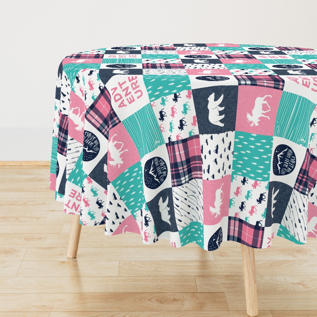 happy camper wholecloth || glacier + hot pink (90)