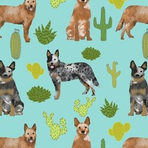 australian cattle dog fabric blue and red heelers cactus fabric - blue tint