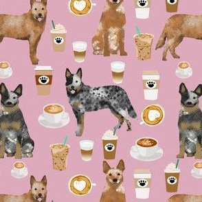 australian cattle dog fabric blue and red heelers and coffees fabric - light purple