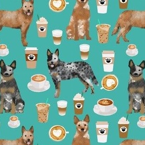 australian cattle dog fabric blue and red heelers and coffees fabric - turquoise
