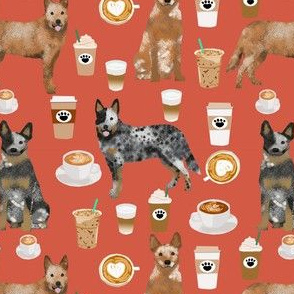 australian cattle dog fabric blue and red heelers and coffees fabric - rust orange