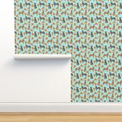 australian cattle dog fabric blue and red heelers and pizzas fabric - light blue