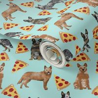 australian cattle dog fabric blue and red heelers and pizzas fabric - light blue